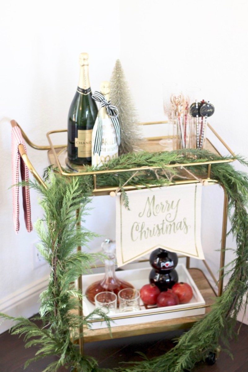 Learn How To Turn Your Home Bar Cart Into A Christmas Party Special